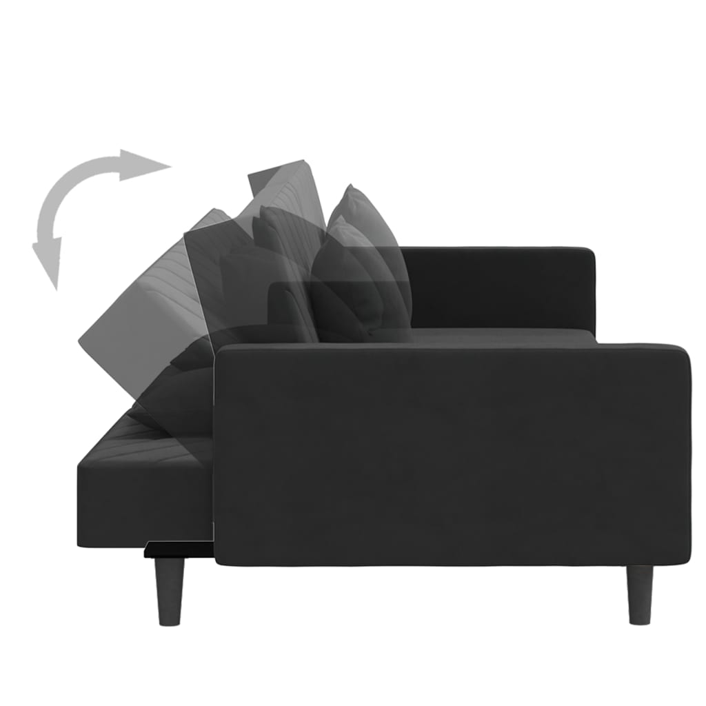 Schlafsofa 2-Sitzer mit 2 Kissen und Fußhocker Schwarz Samt