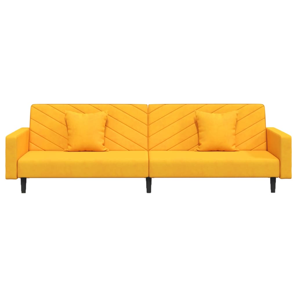 Schlafsofa 2-Sitzer mit 2 Kissen und Fußhocker Gelb Samt
