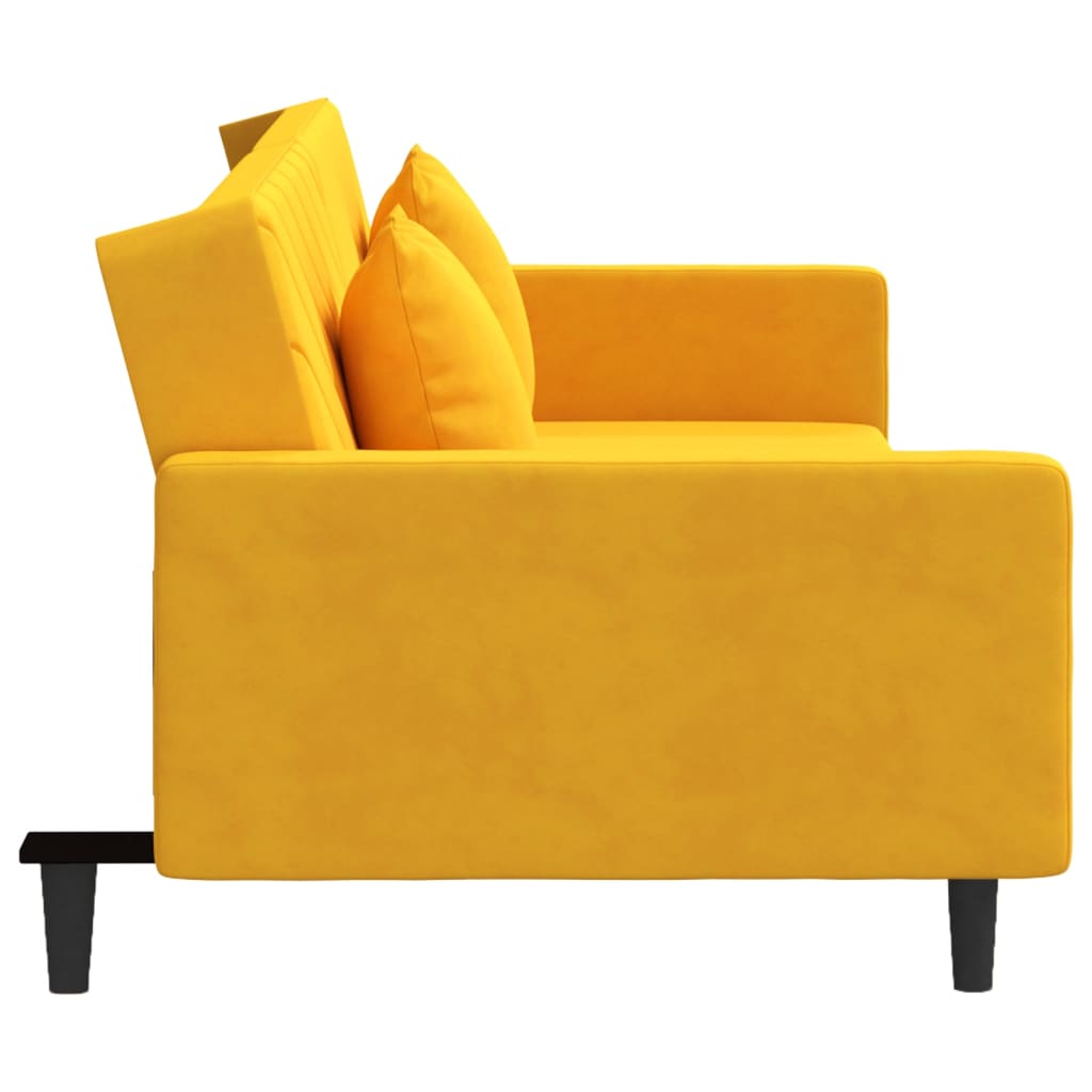 Schlafsofa 2-Sitzer mit 2 Kissen und Fußhocker Gelb Samt