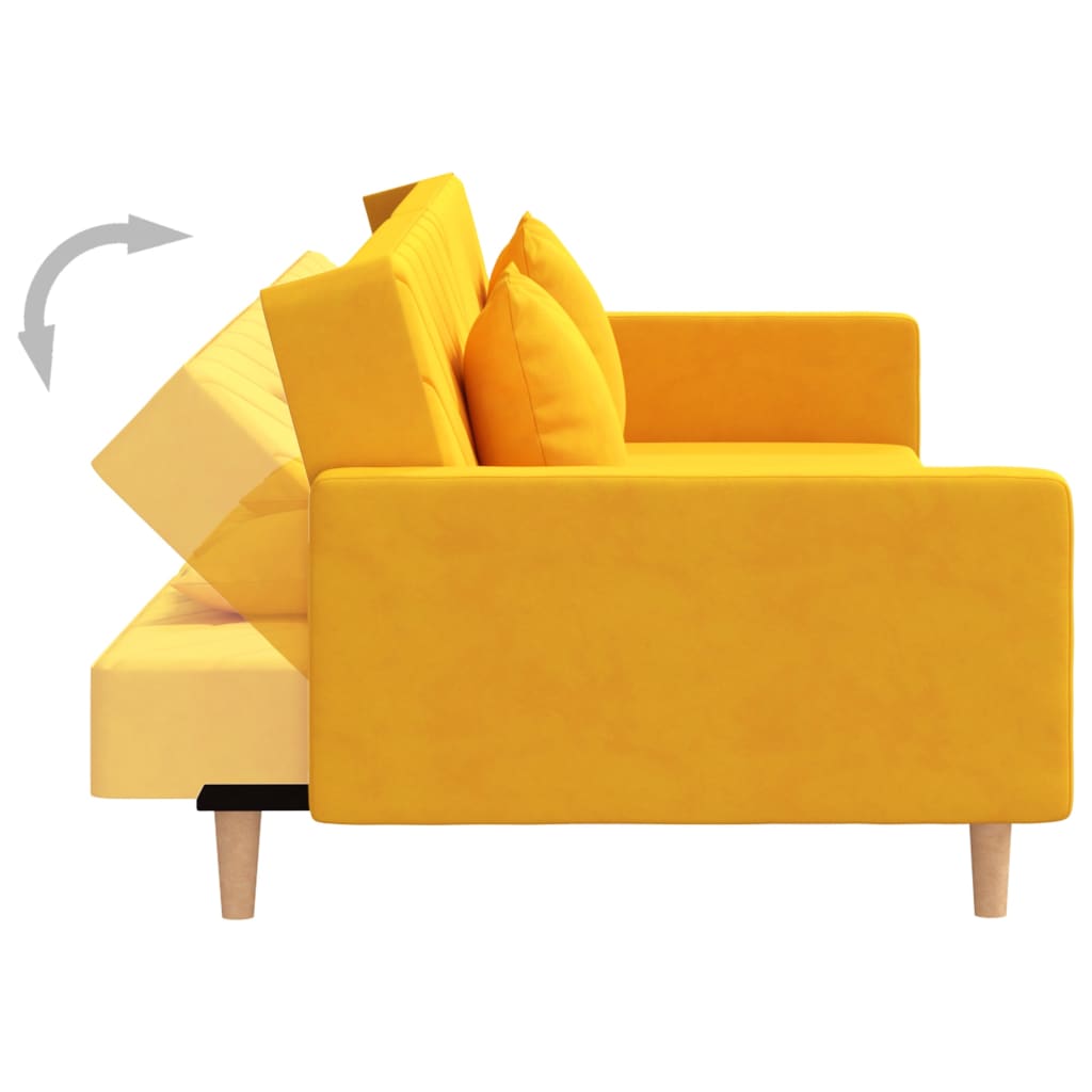 Schlafsofa 2-Sitzer mit 2 Kissen und Fußhocker Gelb Samt
