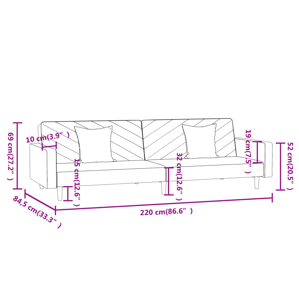 Schlafsofa 2-Sitzer mit 2 Kissen und Fußhocker Gelb Samt