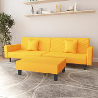 Thumbnail for Schlafsofa 2-Sitzer mit 2 Kissen und Fußhocker Gelb Samt