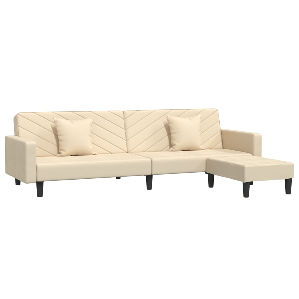 Schlafsofa 2-Sitzer mit 2 Kissen und Fußhocker Creme Samt
