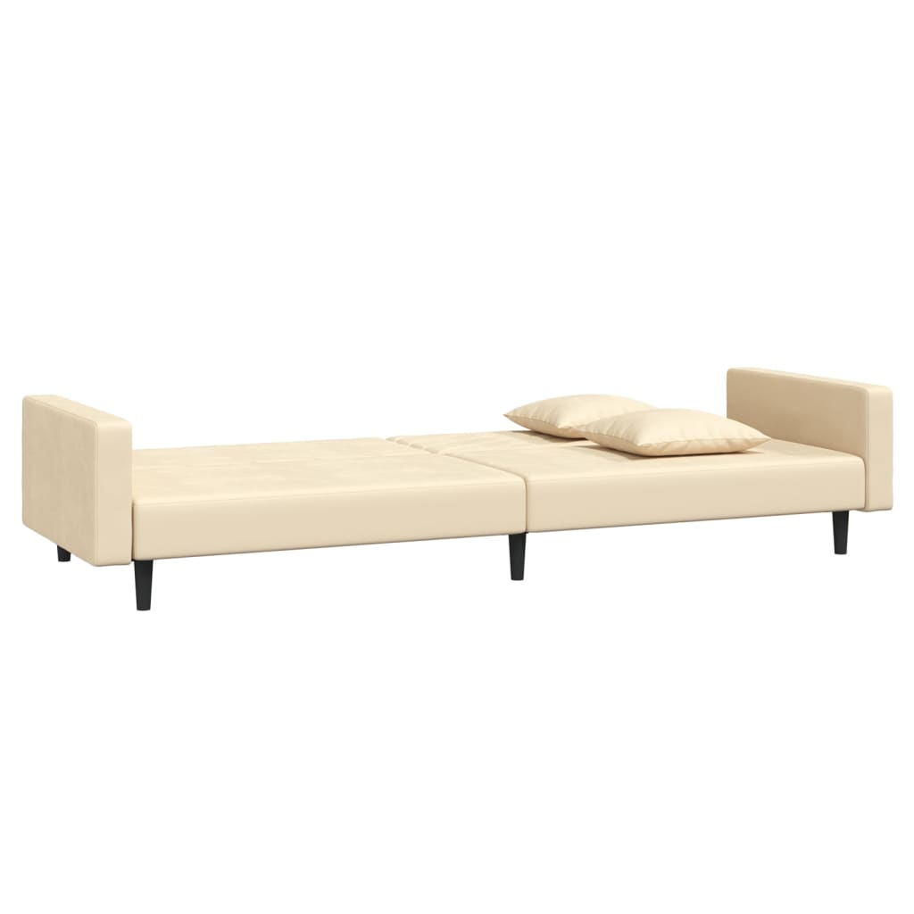 Schlafsofa 2-Sitzer mit 2 Kissen und Fußhocker Creme Samt
