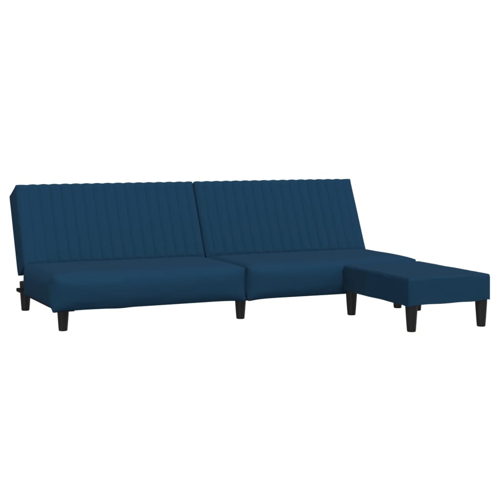 Schlafsofa 2-Sitzer mit Fußhocker Blau Samt