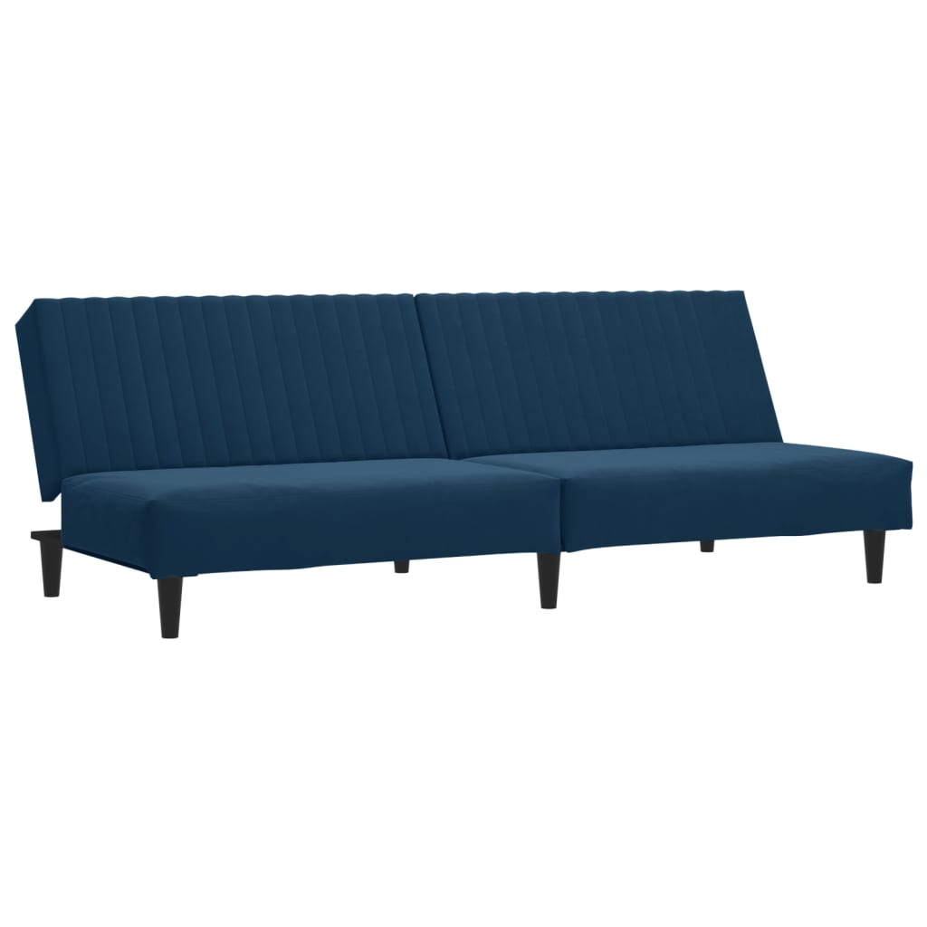 Schlafsofa 2-Sitzer mit Fußhocker Blau Samt