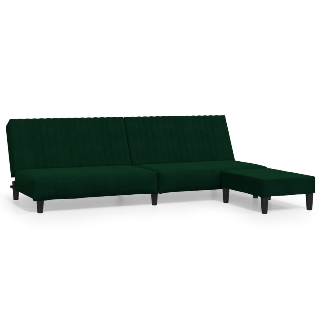 Schlafsofa 2-Sitzer mit Fußhocker Dunkelgrün Samt