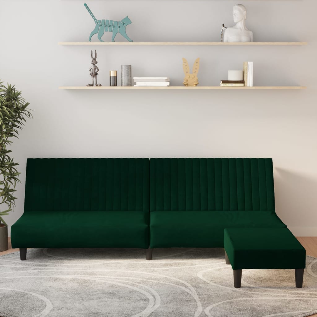 Schlafsofa 2-Sitzer mit Fußhocker Dunkelgrün Samt