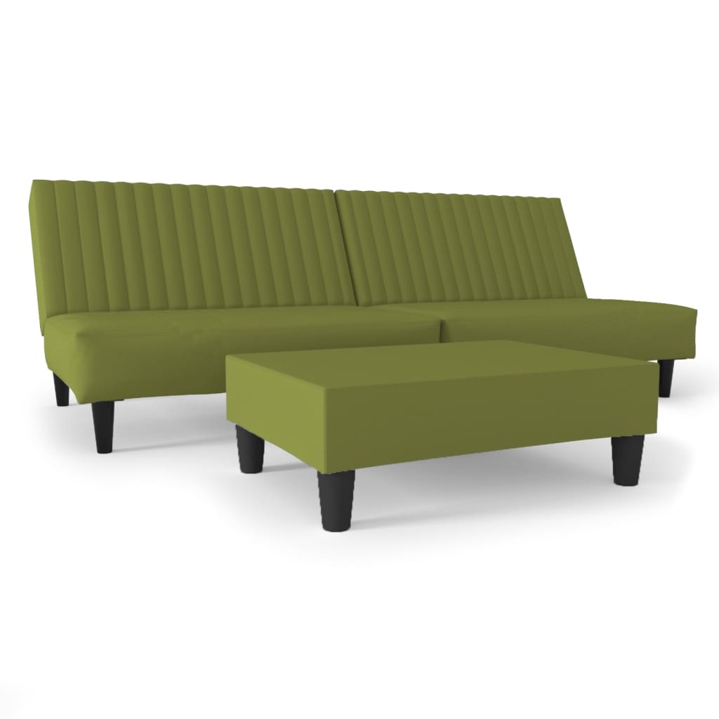 Schlafsofa 2-Sitzer mit Fußhocker Hellgrün Samt