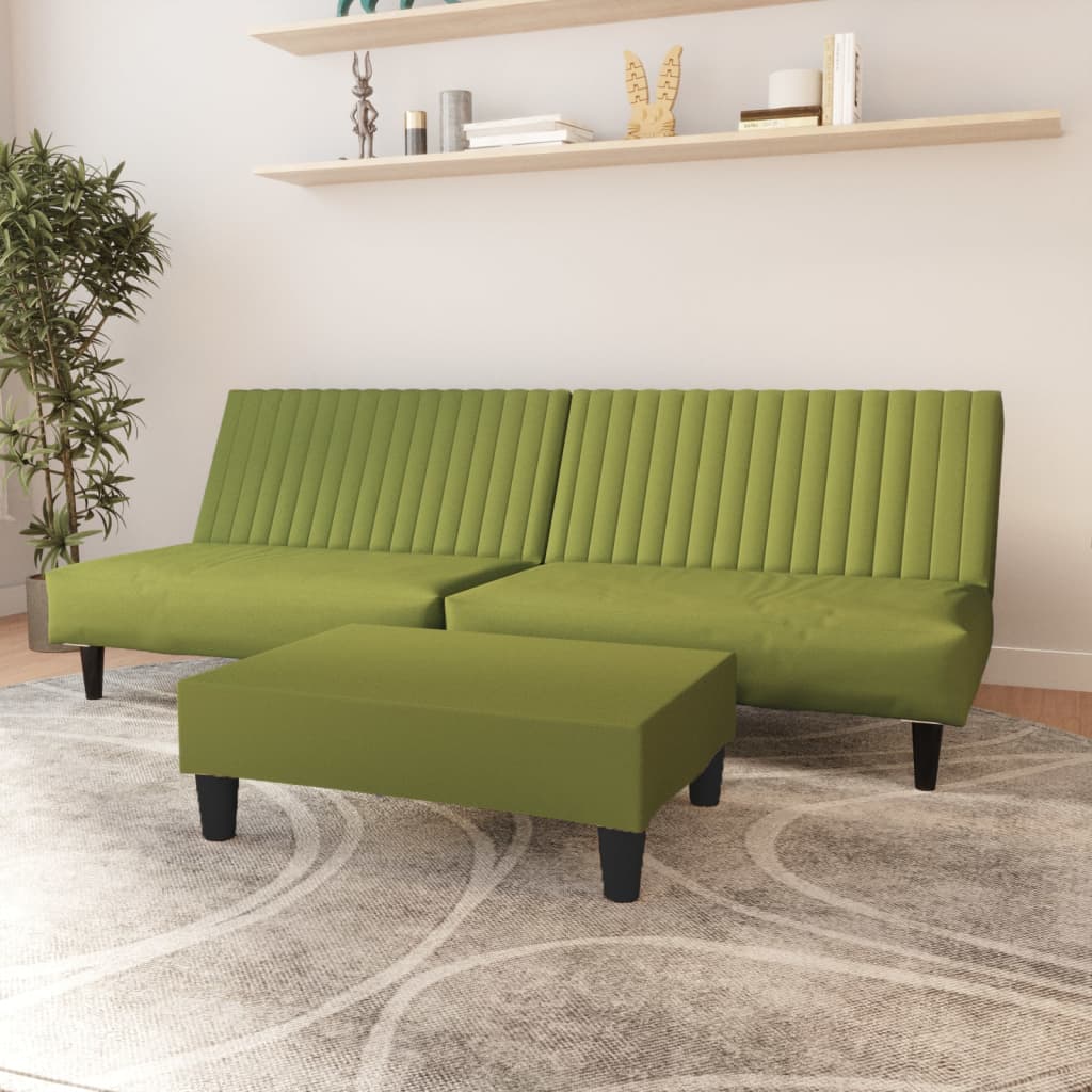 Schlafsofa 2-Sitzer mit Fußhocker Hellgrün Samt