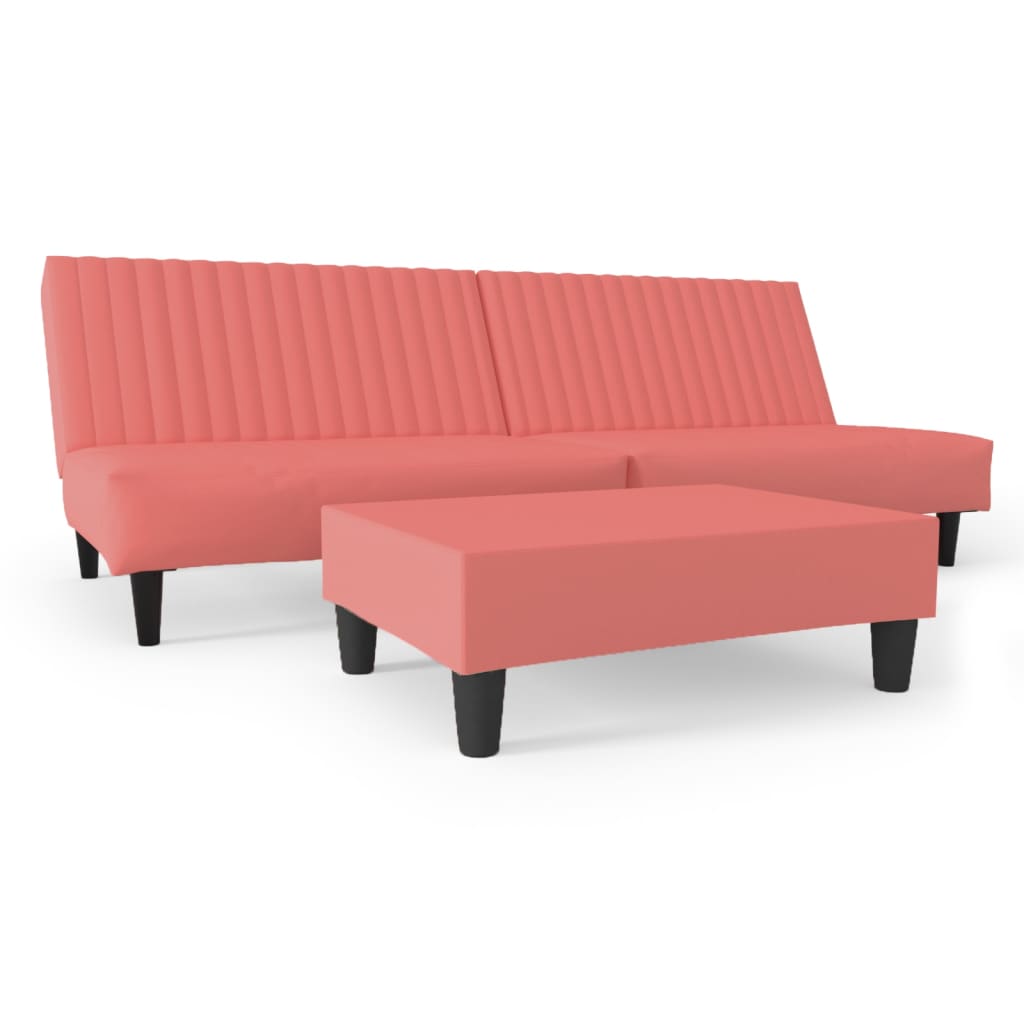 Schlafsofa 2-Sitzer mit Fußhocker Rosa Samt