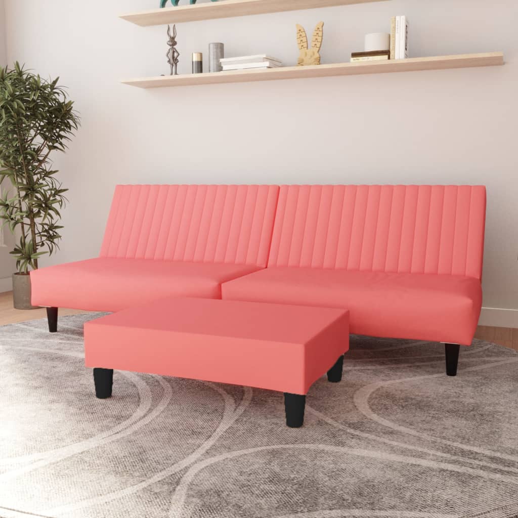Schlafsofa 2-Sitzer mit Fußhocker Rosa Samt