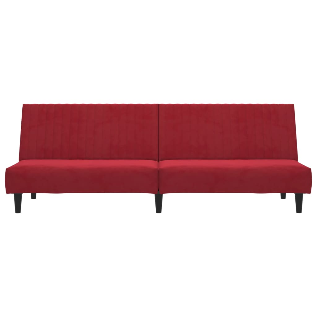 Schlafsofa 2-Sitzer mit Fußhocker Weinrot Samt