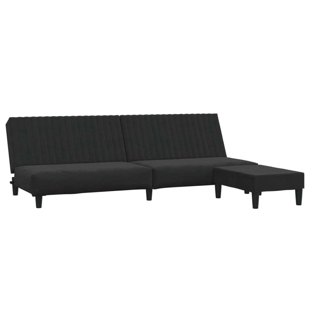 Schlafsofa 2-Sitzer mit Fußhocker Schwarz Samt