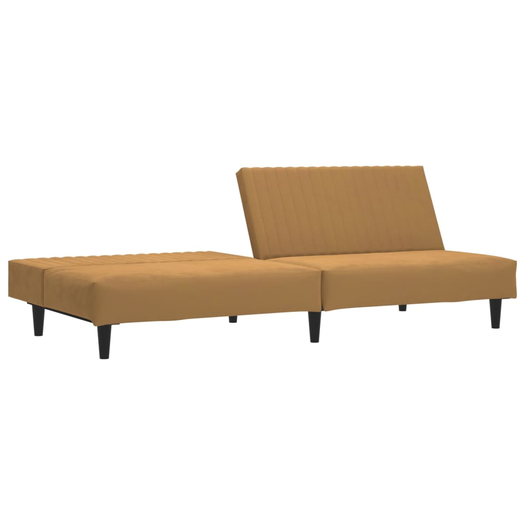 Schlafsofa 2-Sitzer mit Fußhocker Braun Samt