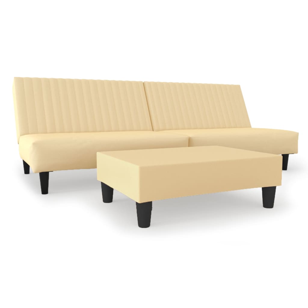 Schlafsofa 2-Sitzer mit Fußhocker Creme Samt