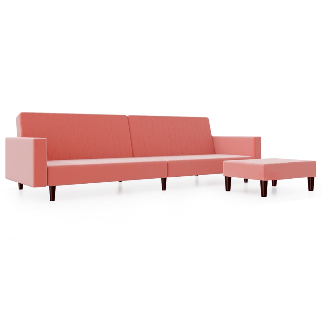 Schlafsofa 2-Sitzer mit Fußhocker Rosa Samt