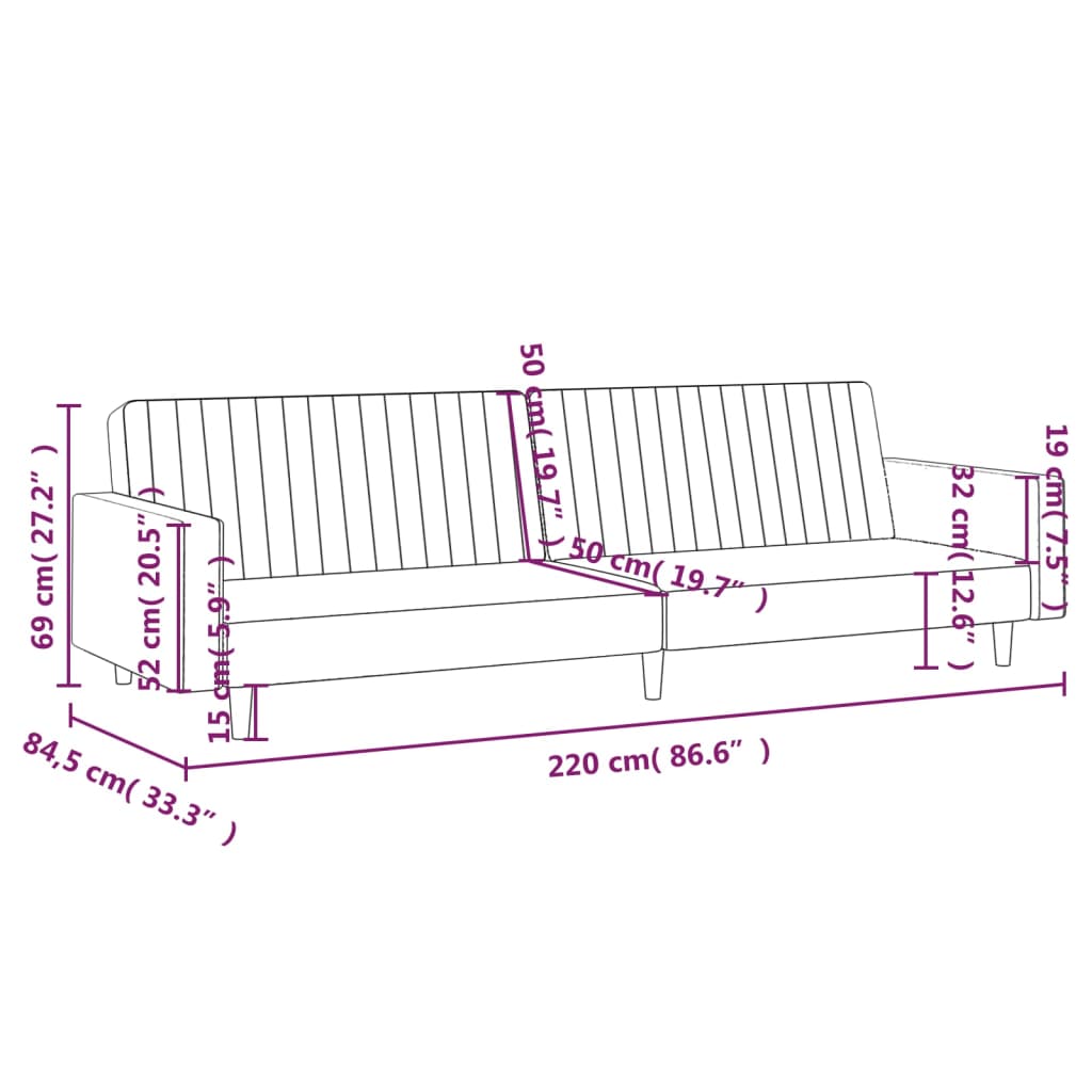 Schlafsofa 2-Sitzer mit Fußhocker Rosa Samt