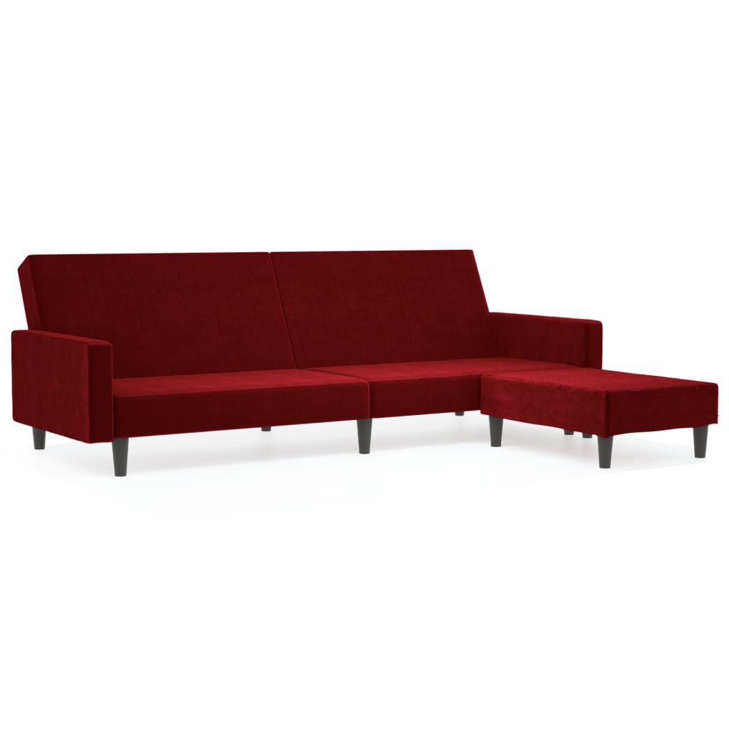 Schlafsofa 2-Sitzer mit Fußhocker Weinrot Samt