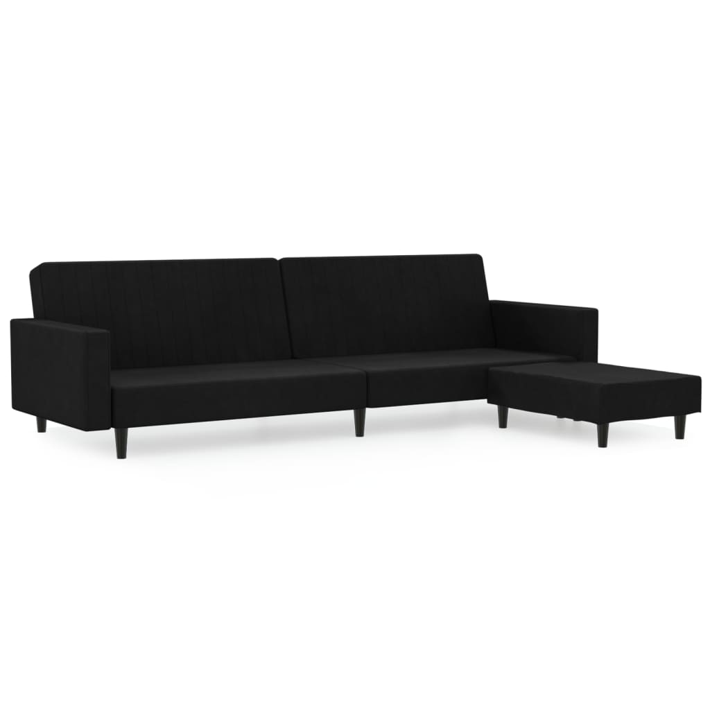 Schlafsofa 2-Sitzer mit Fußhocker Schwarz Samt