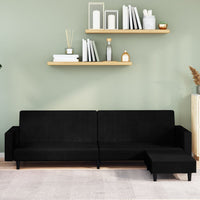 Thumbnail for Schlafsofa 2-Sitzer mit Fußhocker Schwarz Samt