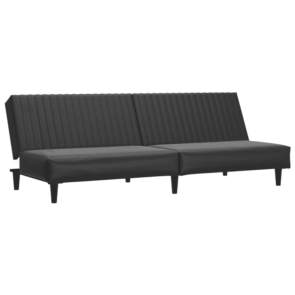 Schlafsofa 2-Sitzer mit Fußhocker Schwarz Kunstleder