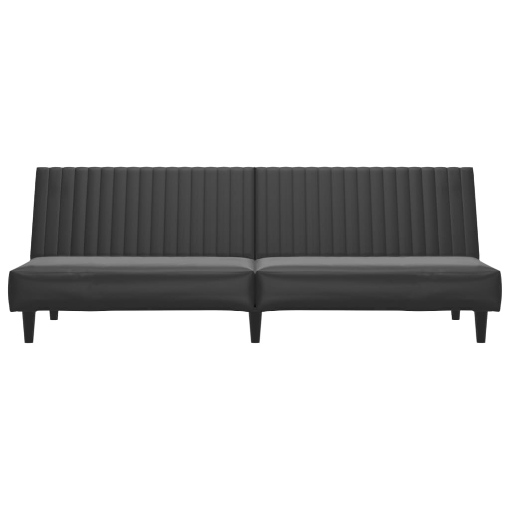 Schlafsofa 2-Sitzer mit Fußhocker Schwarz Kunstleder