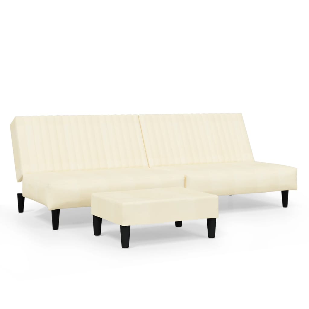 Schlafsofa 2-Sitzer mit Fußhocker Creme Kunstleder