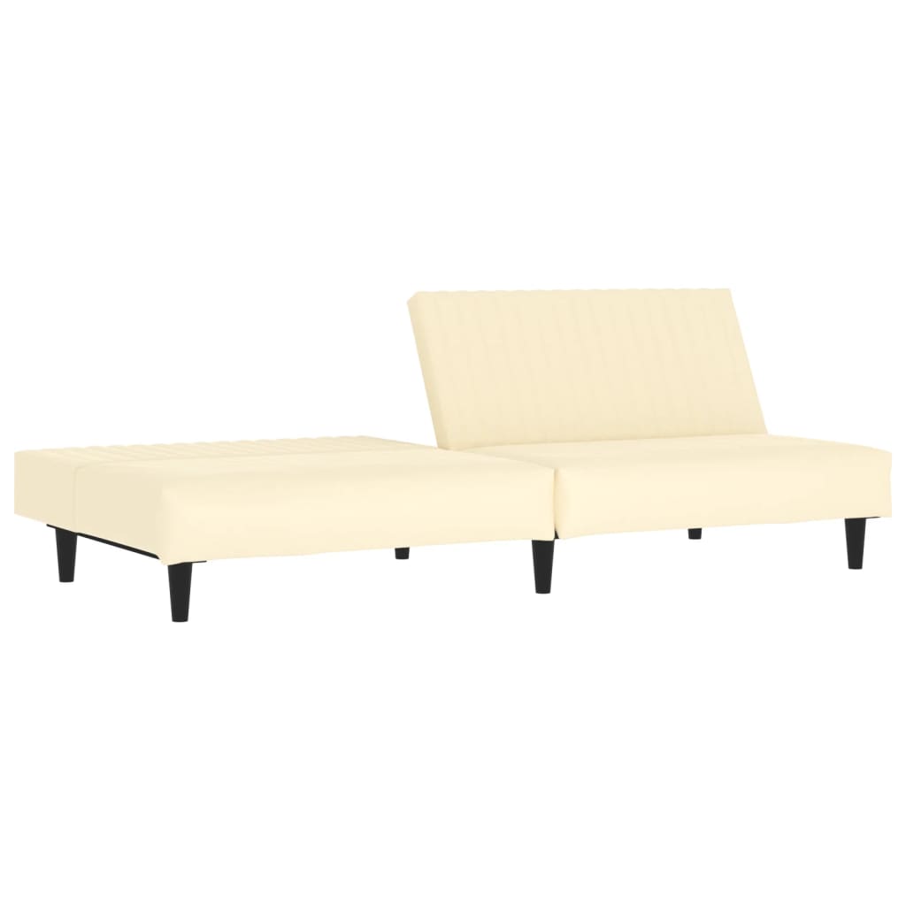 Schlafsofa 2-Sitzer mit Fußhocker Creme Kunstleder