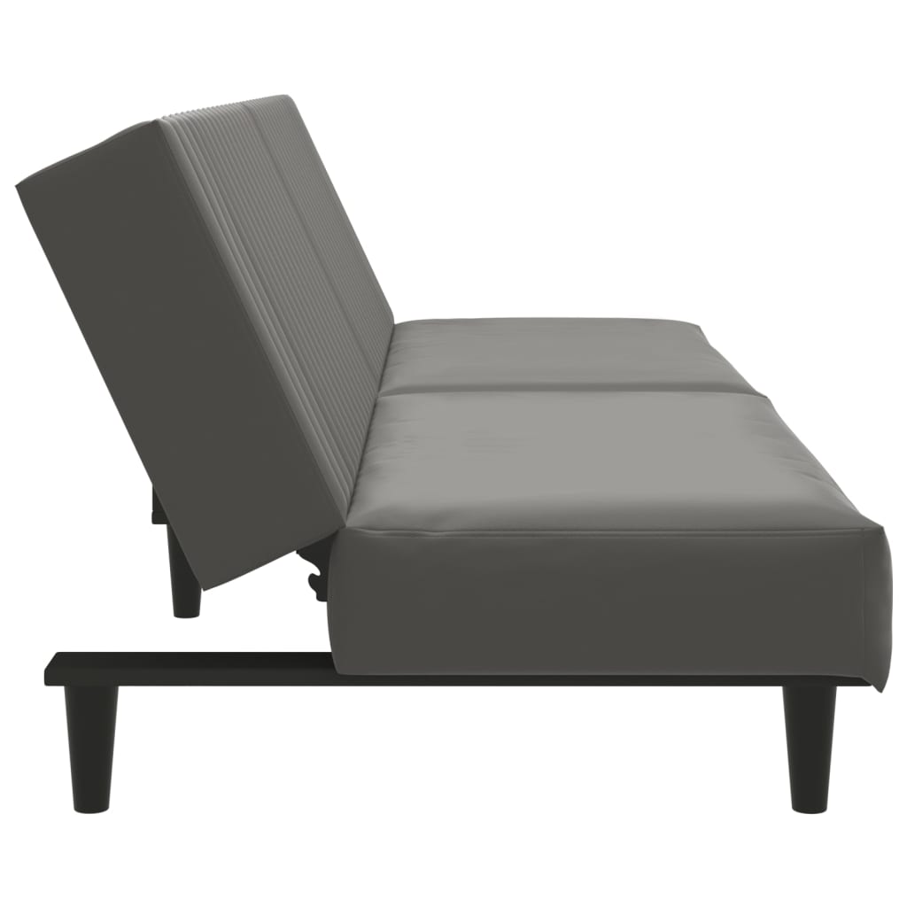 Schlafsofa 2-Sitzer mit Fußhocker Grau Kunstleder