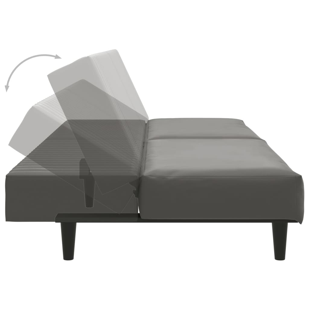 Schlafsofa 2-Sitzer mit Fußhocker Grau Kunstleder