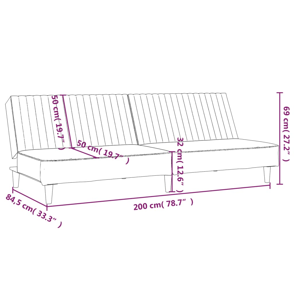 Schlafsofa 2-Sitzer mit Fußhocker Grau Kunstleder