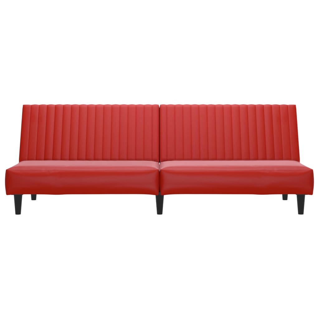 Schlafsofa 2-Sitzer mit Fußhocker Weinrot Kunstleder