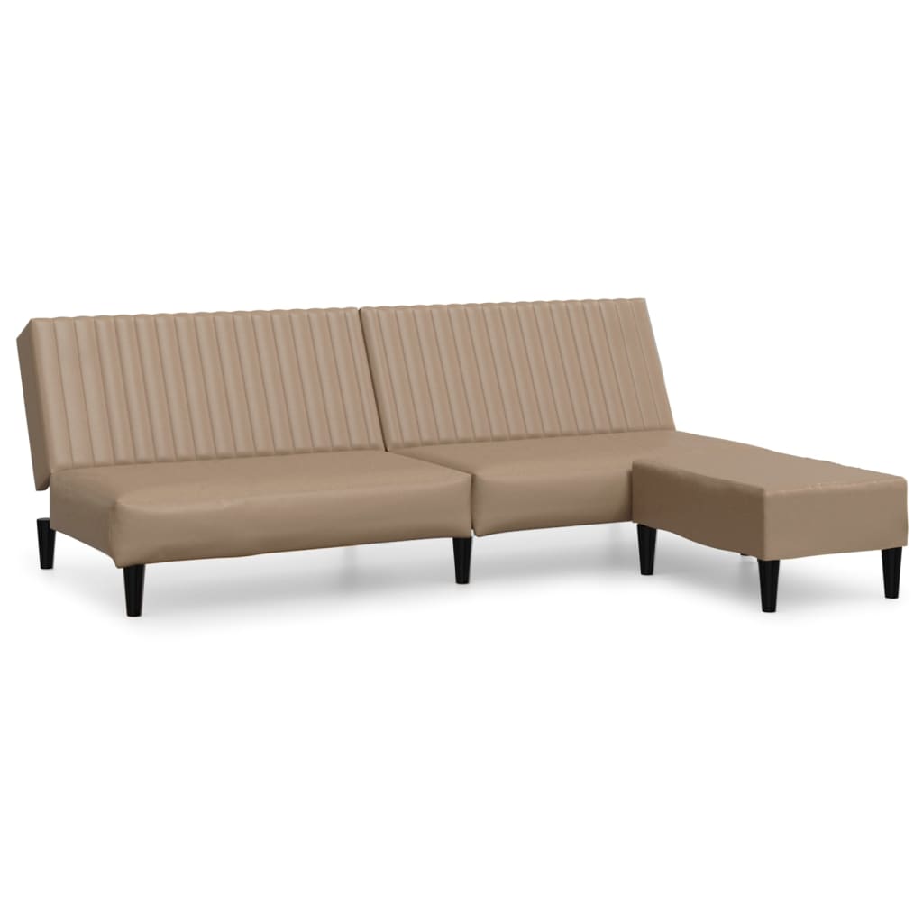 Schlafsofa 2-Sitzer mit Fußhocker Cappuccino-Braun Kunstleder