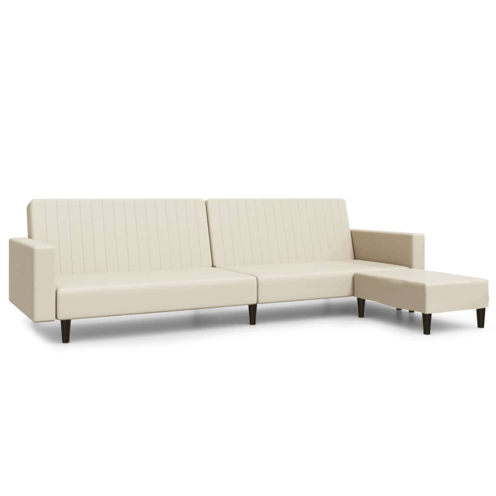 Schlafsofa 2-Sitzer mit Fußhocker Creme Kunstleder