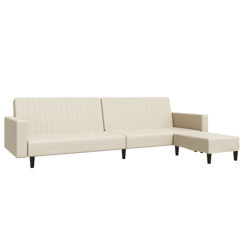 Schlafsofa 2-Sitzer mit Fußhocker Creme Kunstleder