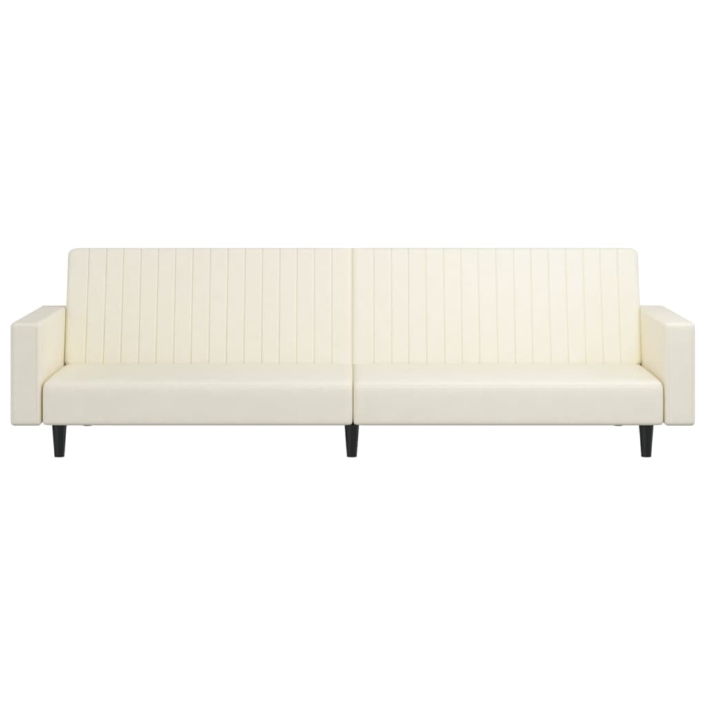Schlafsofa 2-Sitzer mit Fußhocker Creme Kunstleder