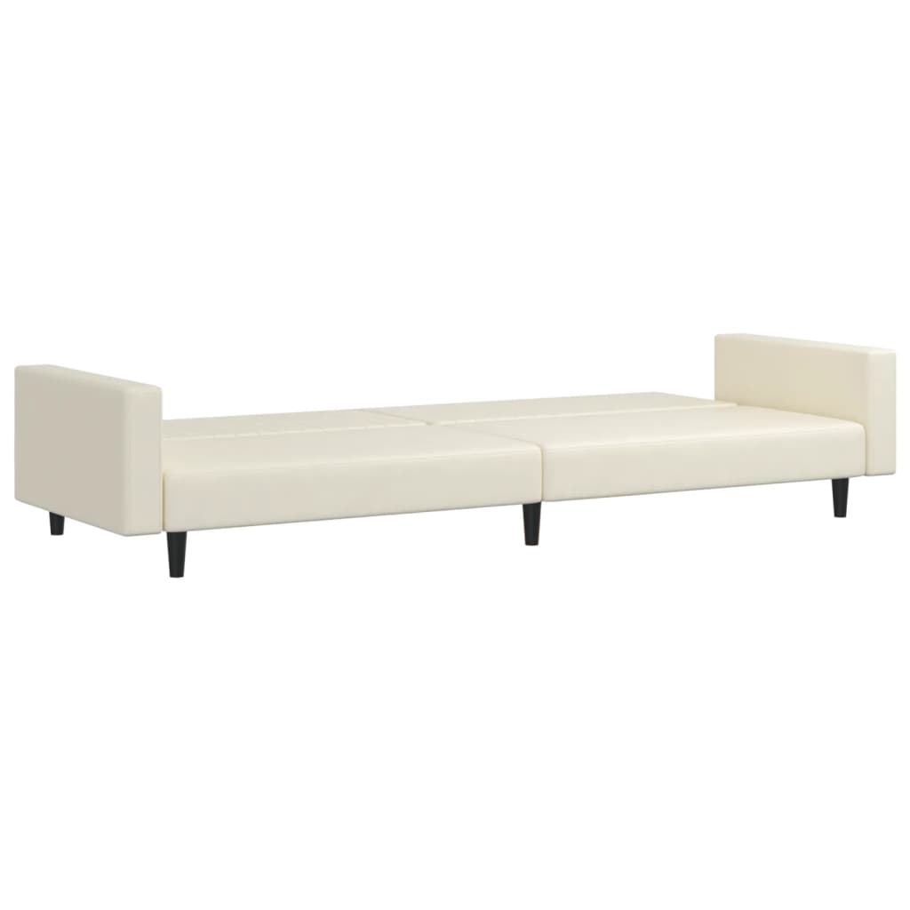 Schlafsofa 2-Sitzer mit Fußhocker Creme Kunstleder