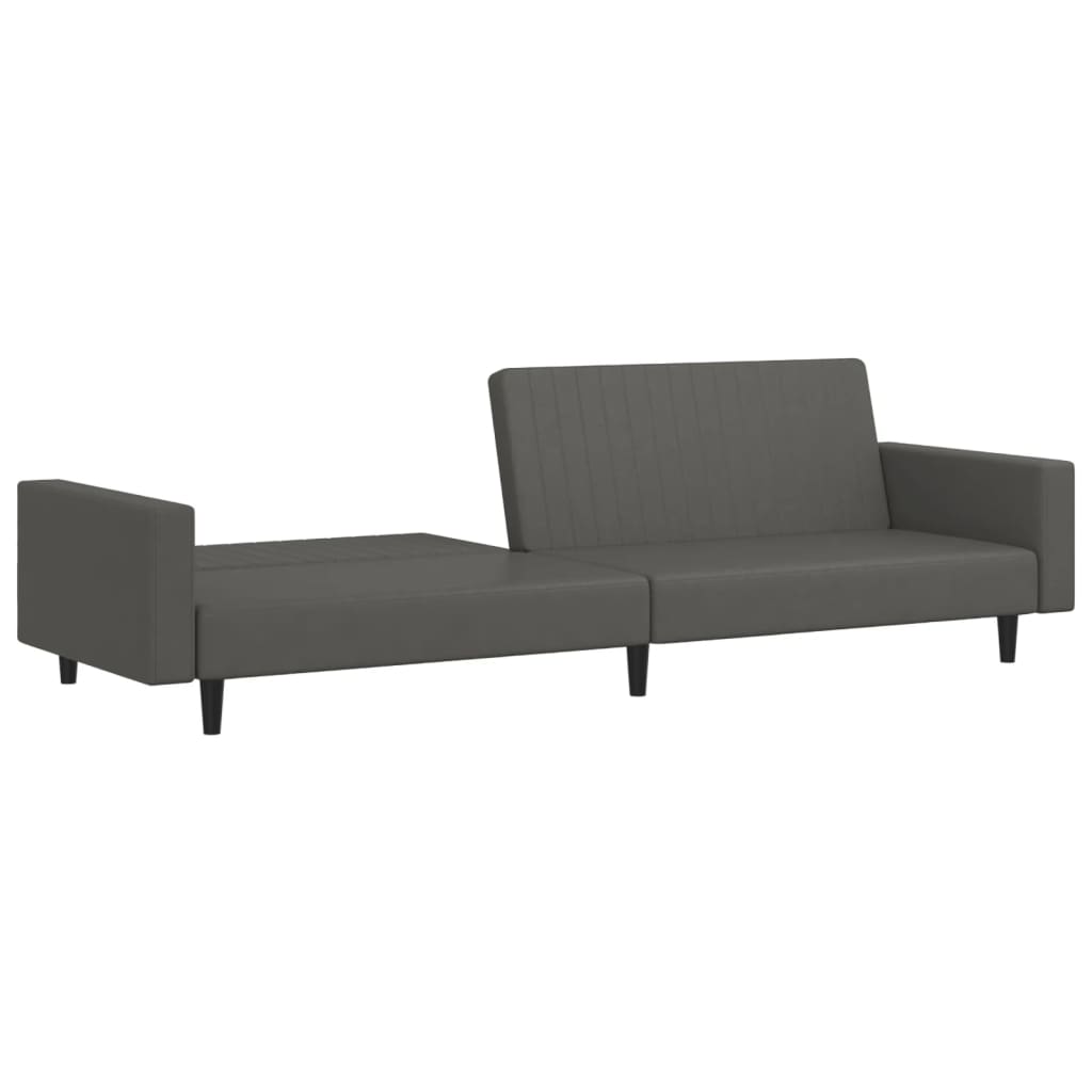 Schlafsofa 2-Sitzer mit Fußhocker Grau Kunstleder