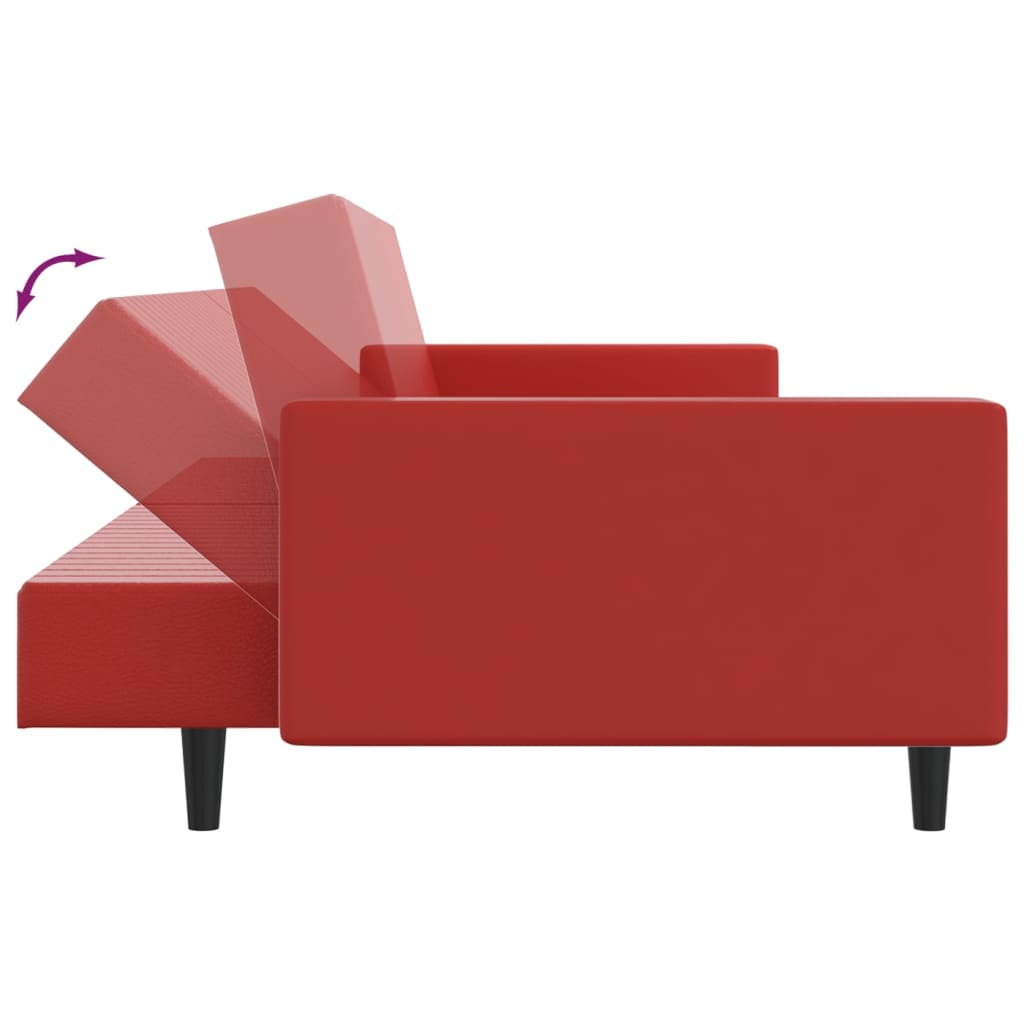 Schlafsofa 2-Sitzer mit Fußhocker Weinrot Kunstleder