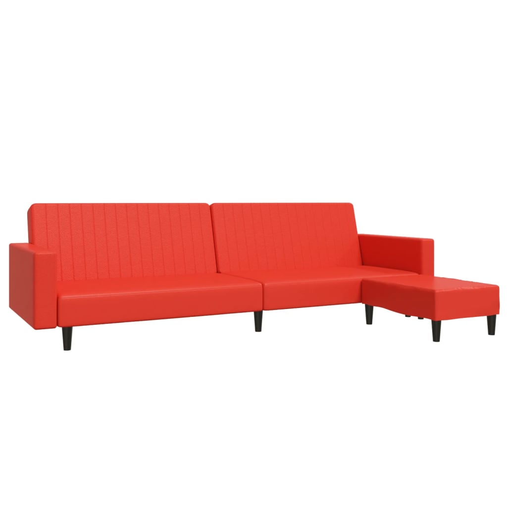 Schlafsofa 2-Sitzer mit Fußhocker Rot Kunstleder