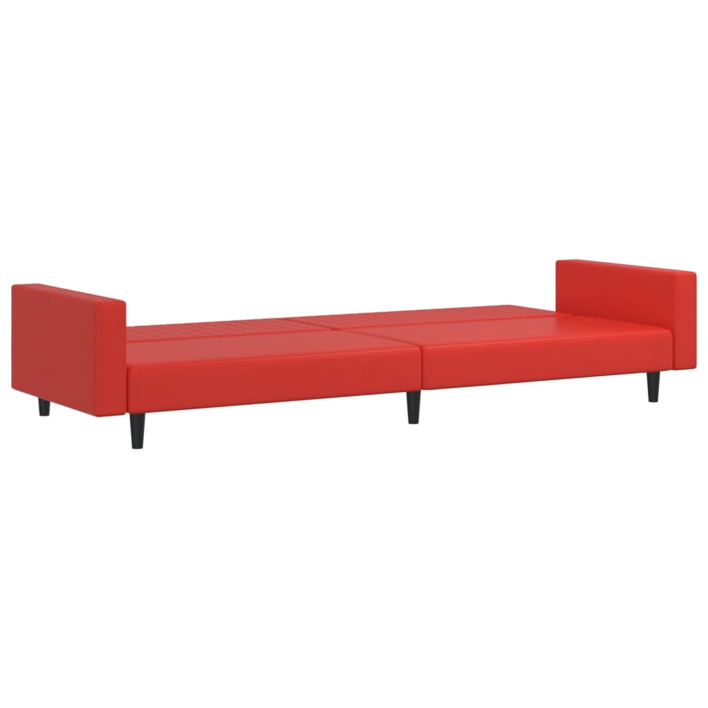 Schlafsofa 2-Sitzer mit Fußhocker Rot Kunstleder