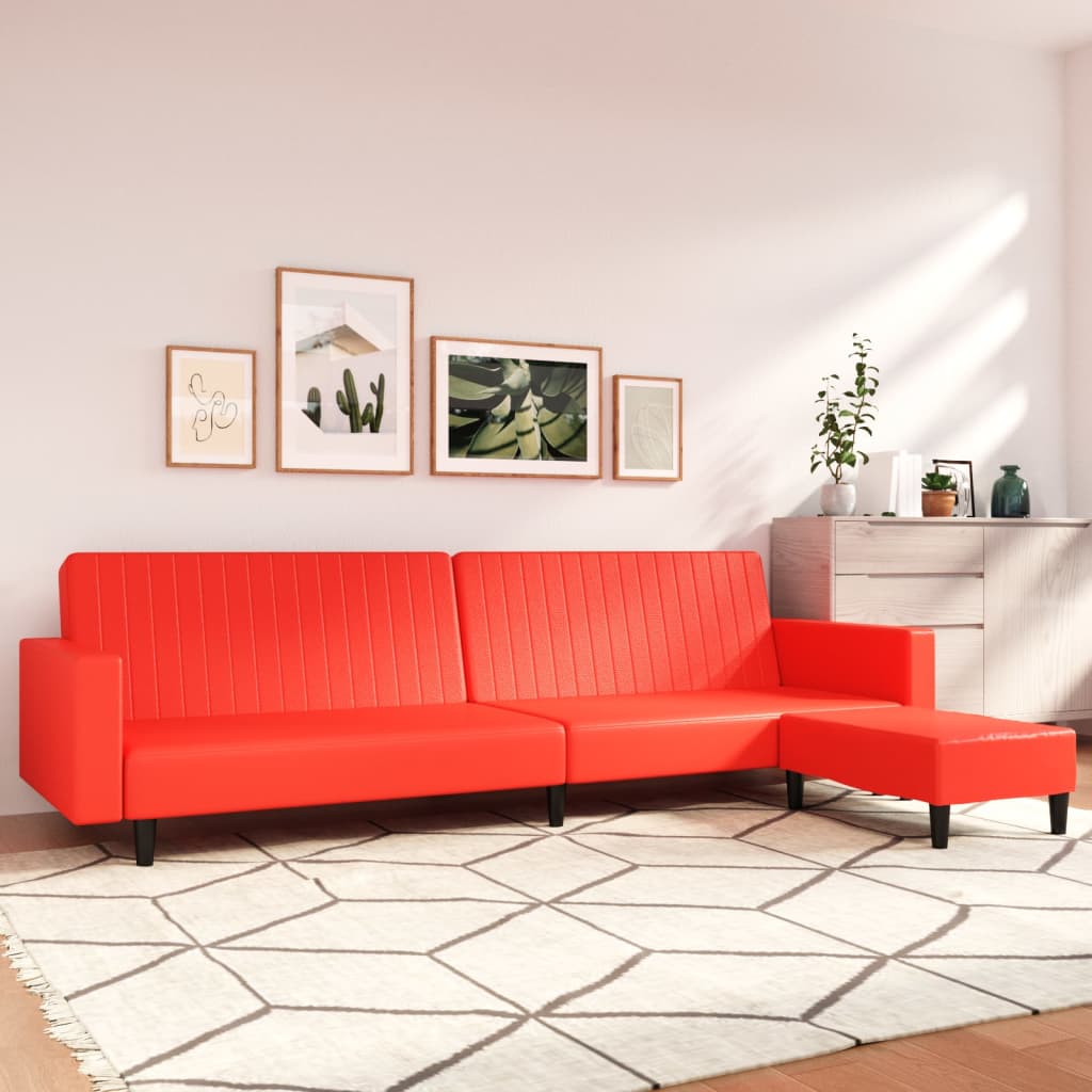 Schlafsofa 2-Sitzer mit Fußhocker Rot Kunstleder