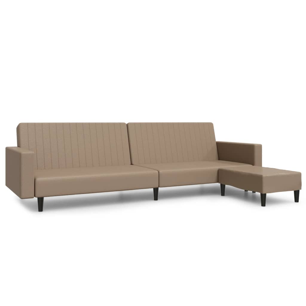 Schlafsofa 2-Sitzer mit Fußhocker Cappuccino-Braun Kunstleder