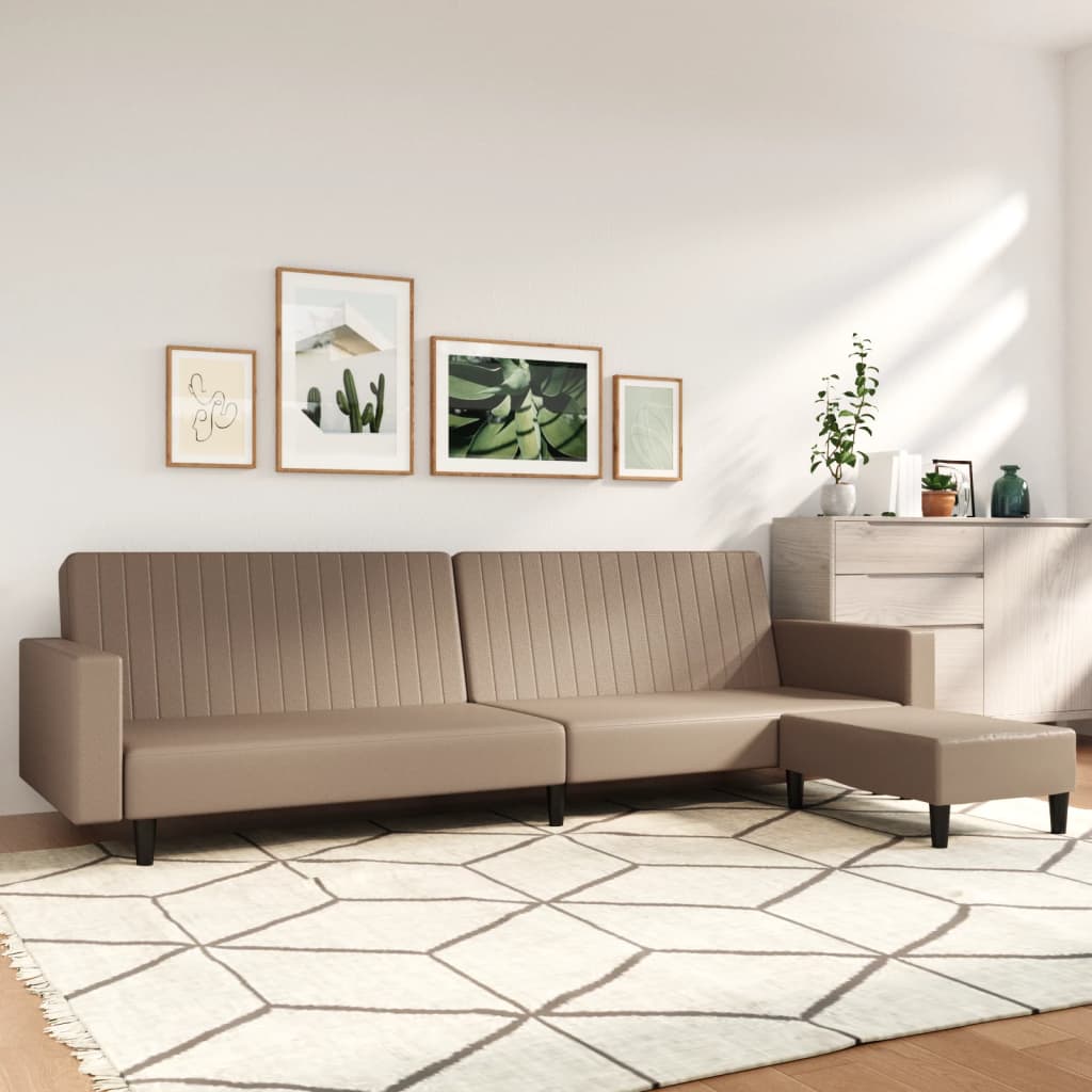 Schlafsofa 2-Sitzer mit Fußhocker Cappuccino-Braun Kunstleder