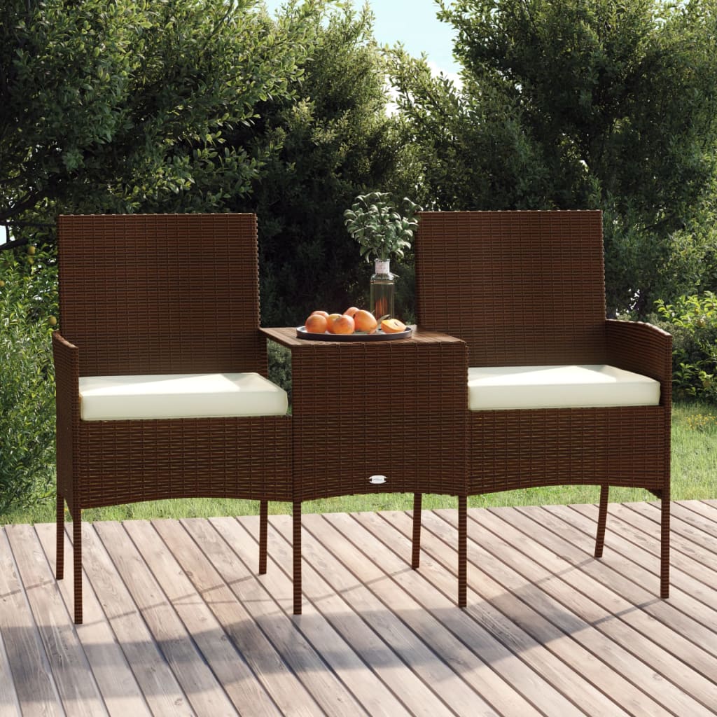 2-Sitzer Gartensofa mit Teetisch Poly Rattan Braun