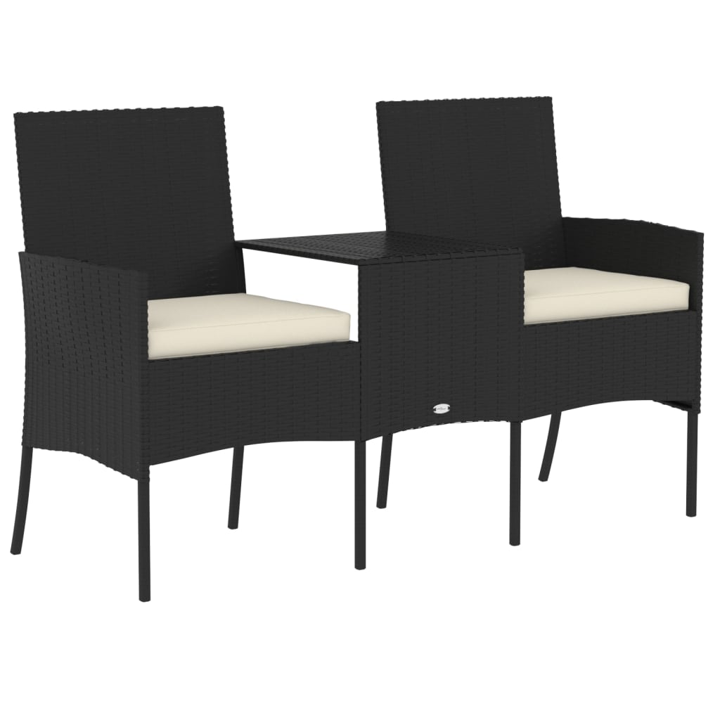 2-Sitzer-Gartensofa mit Teetisch Poly Rattan Schwarz
