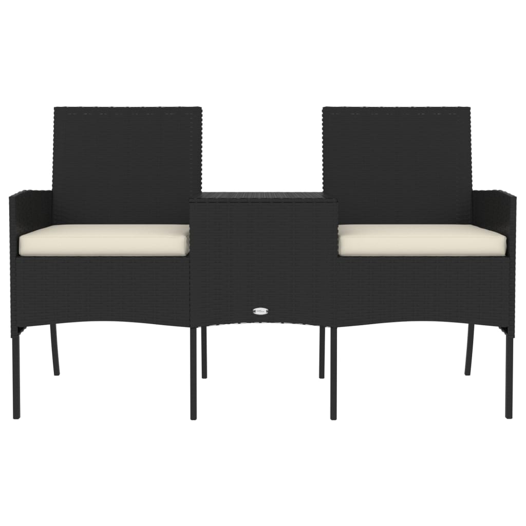 2-Sitzer-Gartensofa mit Teetisch Poly Rattan Schwarz