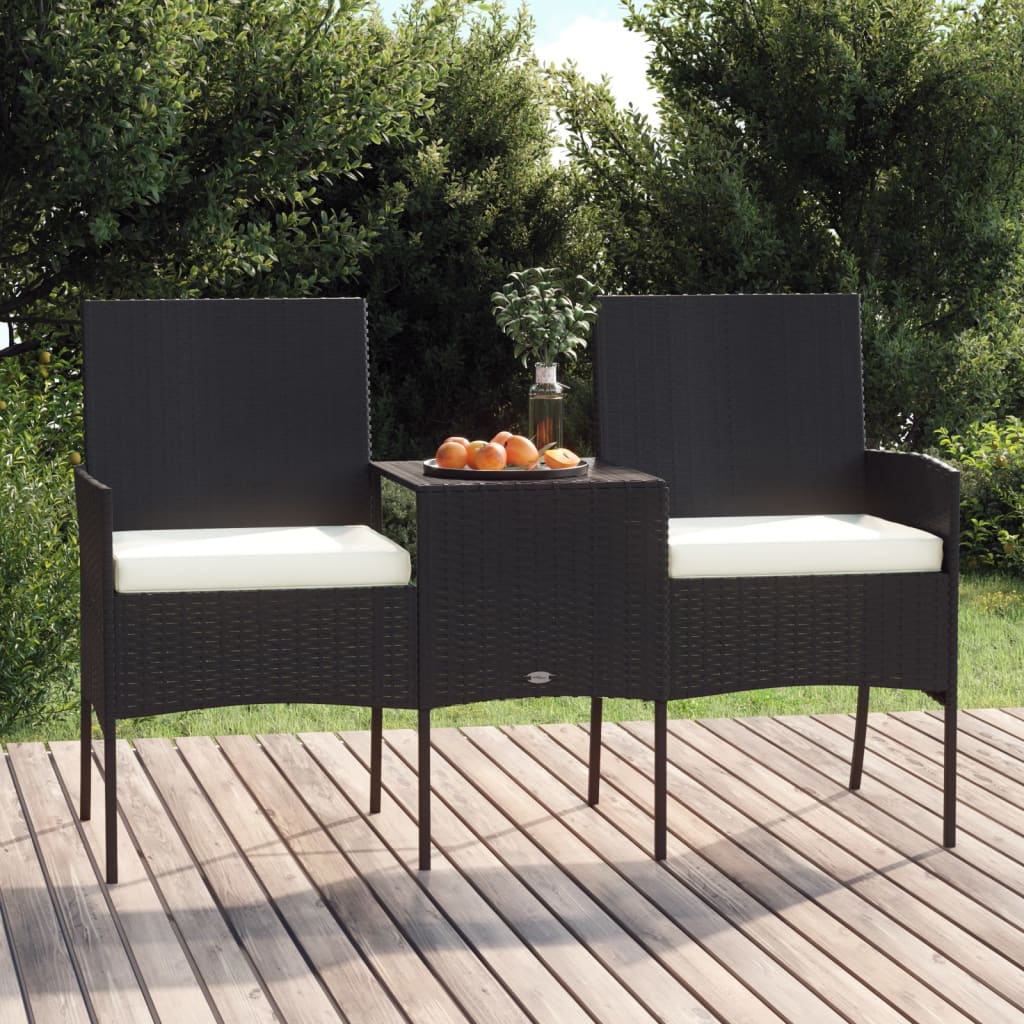 2-Sitzer-Gartensofa mit Teetisch Poly Rattan Schwarz