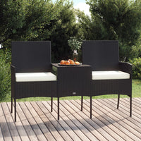 Thumbnail for 2-Sitzer-Gartensofa mit Teetisch Poly Rattan Schwarz